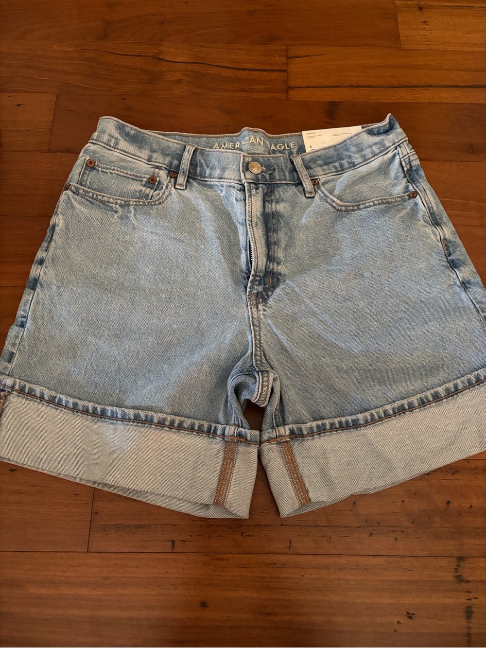 American Eagle Outfitters Light Wash Rolled Hem Denim Shorts